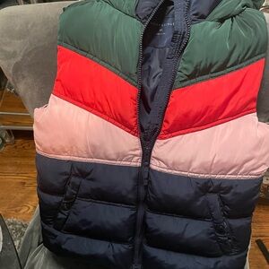 Aeropostale Color Block Puffer Vest - Green, Red, Pink, Navy